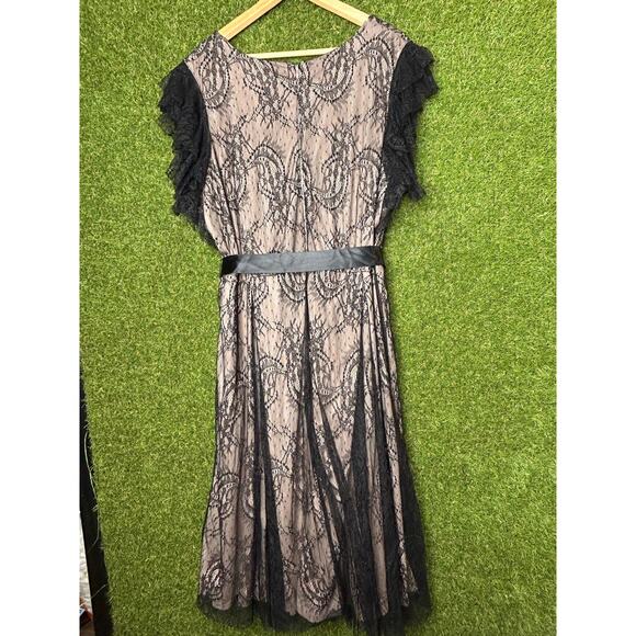 Lane Bryant Black Lace Overlay Fit and Flare Belted Midi Dress 22W - Picture 7 of 9
